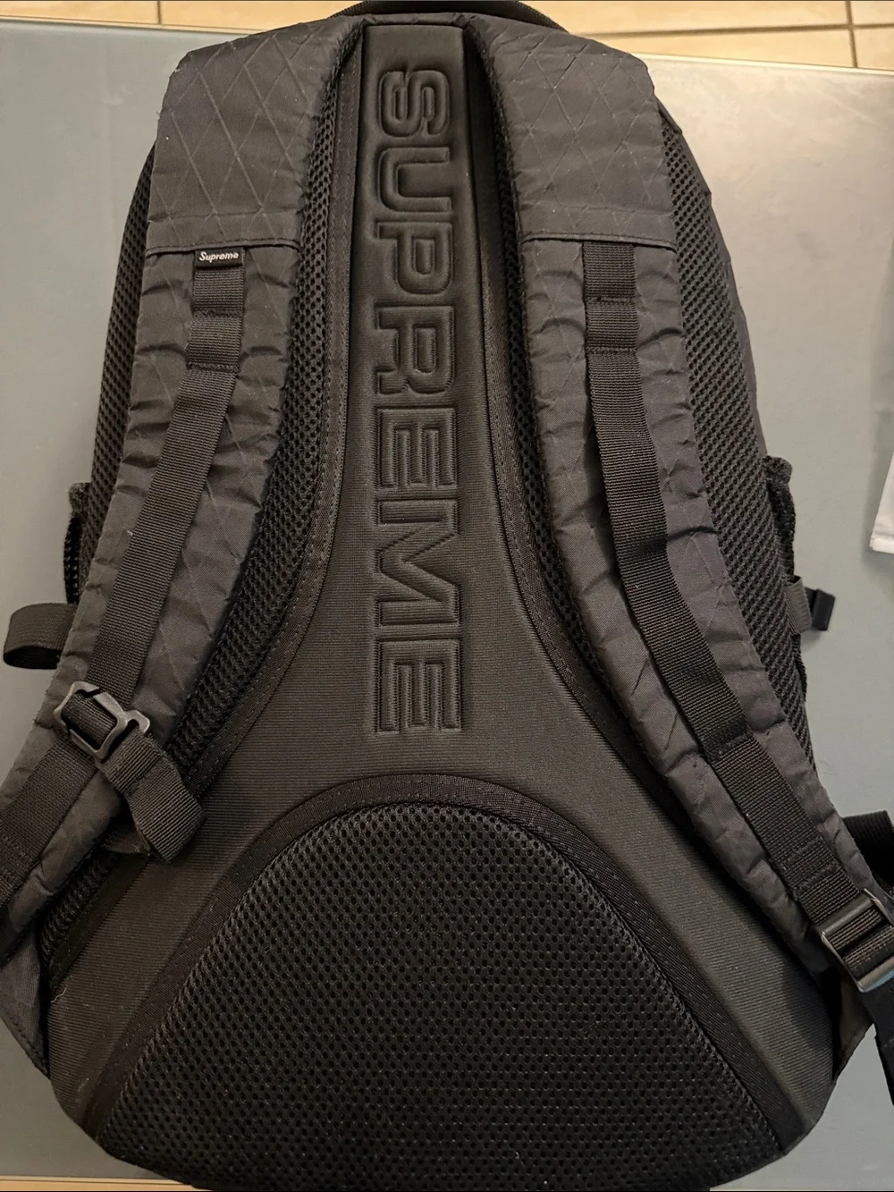 Supreme Black Ripstop Backpack with White Logo